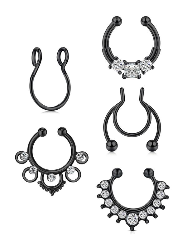 Fashionable Fake Septum Nose Rings Set, Non Piercing Clip on Nose Rings, Non-piercing Jewelry for Women & Men, Festival Decoration, Birthday Gift