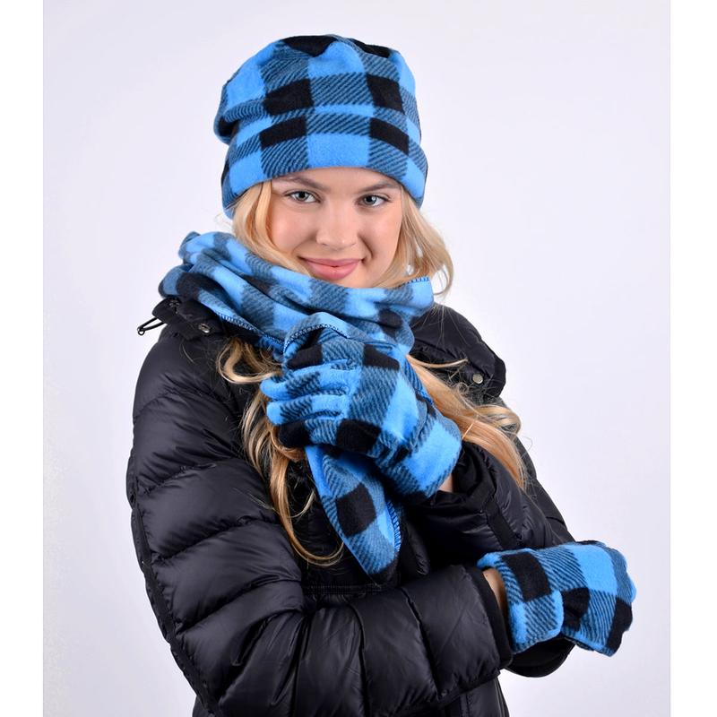 Women's Fleece Azure Blue Plaid Winter Set