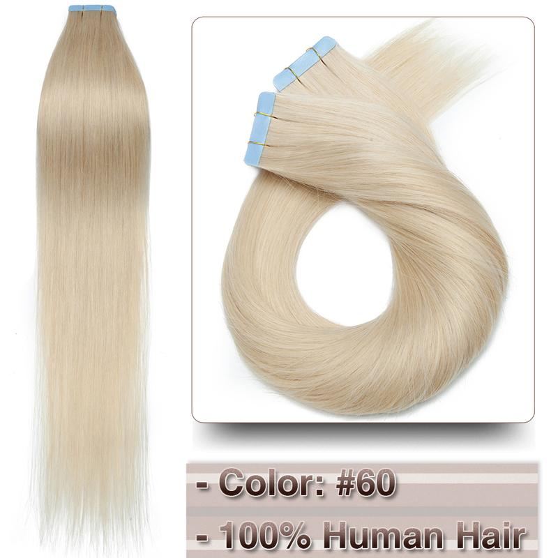 Benehair 20 pieces Tape In Hair Extensions Human Hair Mega Hair Straight Natural Hair Seamless Invisible Double Side Skin Weft human hair