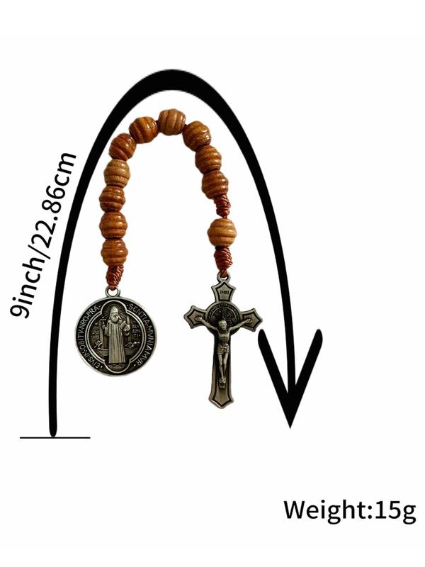 Saint Benedict Medal Pendant, Prayer Pocket Rosary, Catholic Wood Beads with Saint Benedict Medal and Crucifix, Fashion Accessories for Men & Women