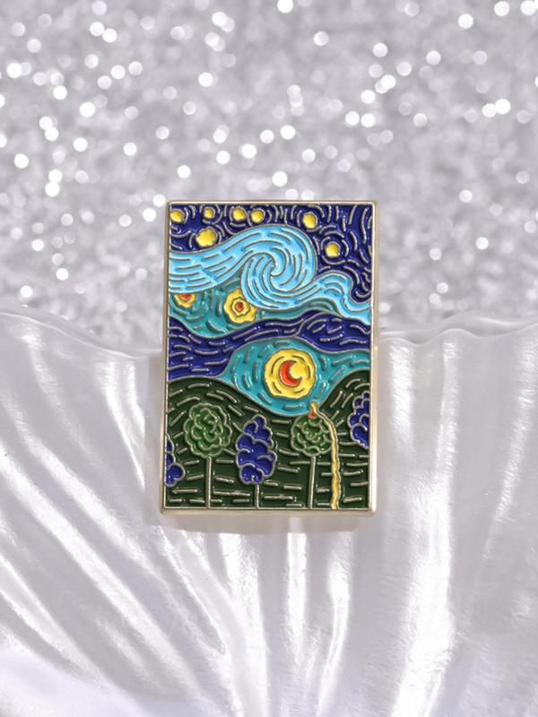 Cartoon Duck & Starry Night Oil Painting Design Brooch, Cute Enamel Pin for Women & Men, Fashion Accessories for Daily Wear