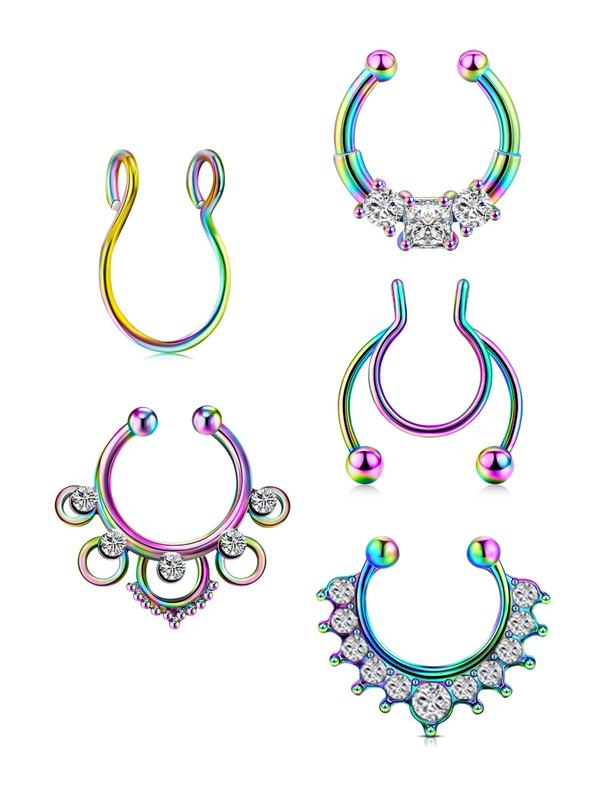 Fashionable Fake Septum Nose Rings Set, Non Piercing Clip on Nose Rings, Non-piercing Jewelry for Women & Men, Festival Decoration, Birthday Gift