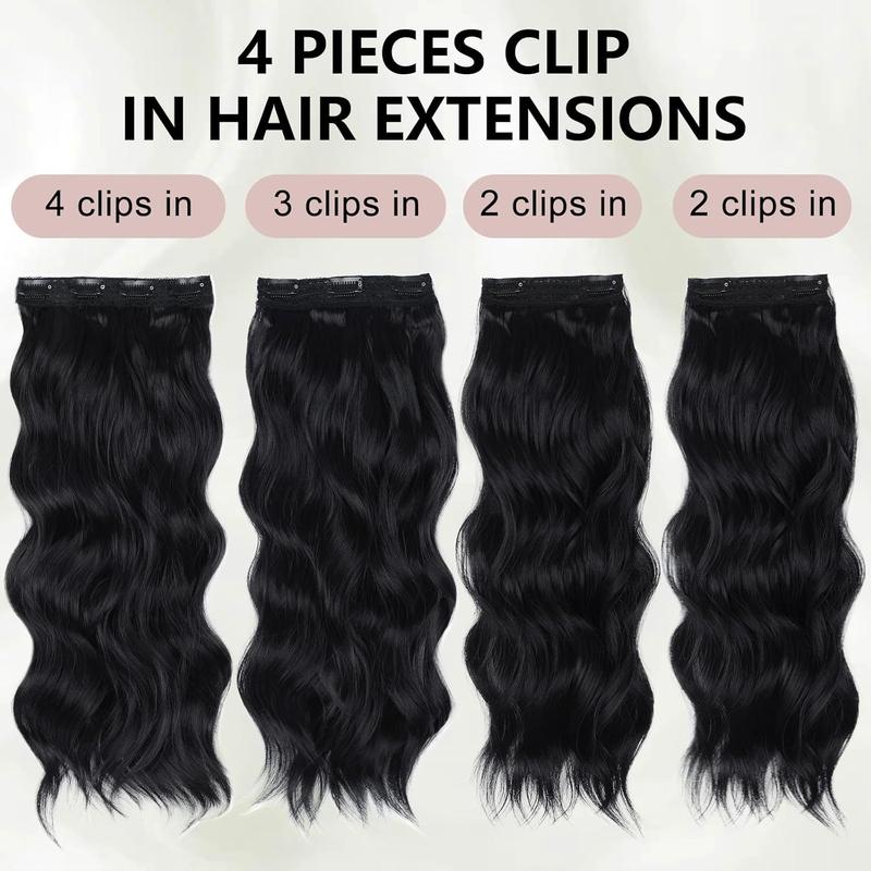 [Qbeauty] Clip- in Synthetic Hair Extensions Long Wavy 4PCS Thick Hairpieces  Double Weft Natural Hair Extensions for WomenNew Upgraded Lace Weft Natural Thick Hairpieces Same Amount Of Full Hair With Lighter Weight wavy hair