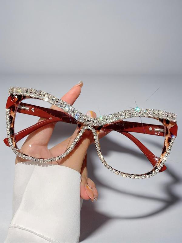 Women's Elegant Rhinestone Decor Cat Eye Frame Eyeglasses, Trendy Vintage Eyeglasses, Chic All-match Eyewear for Daily Use