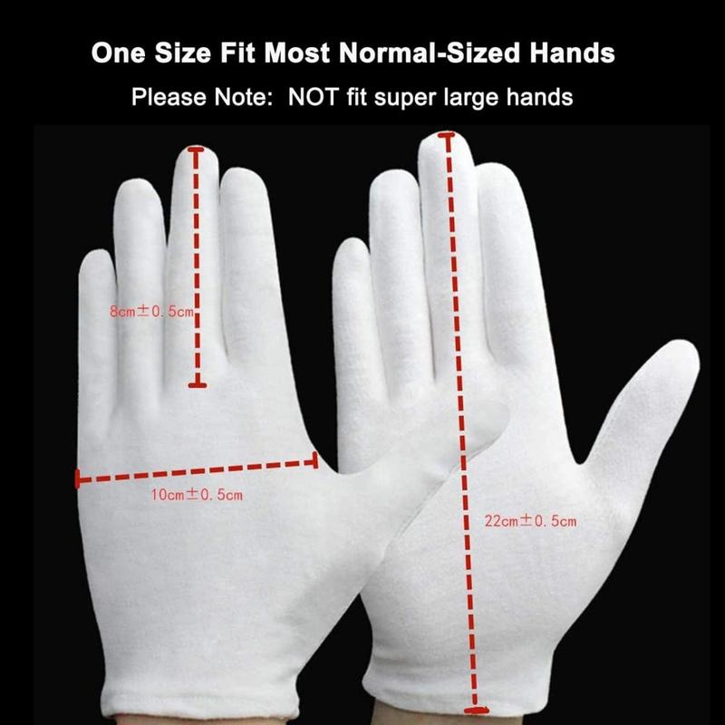 12Pairs White Cotton Gloves for Eczema and Dry Hands - Breathable Work Glove Liners - Moisturizing SPA Soft Jewelry Inspection Gloves - Stretchy Fit Cloth Gloves for   Many Women