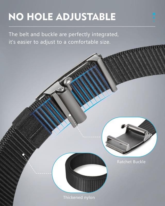 Fairwin 093B Sliver Men's Ratchet Web Belt,1.25 inch Nylon Automatic Buckle Belt, micro-adjustment No Holes Invisible Belt [men belt, belt for men, ratchet belt, golf belt for men, casual belt,web belts for men] tiktok shop trendy belts