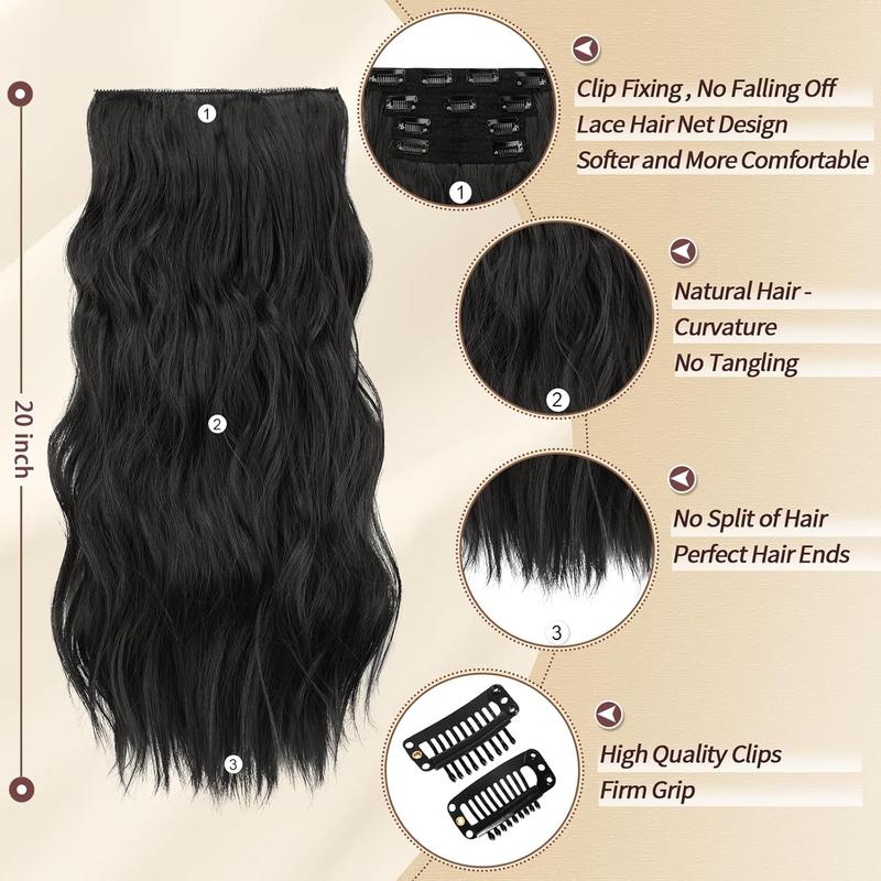 [Qbeauty] Clip- in Synthetic Hair Extensions Long Wavy 4PCS Thick Hairpieces  Double Weft Natural Hair Extensions for WomenNew Upgraded Lace Weft Natural Thick Hairpieces Same Amount Of Full Hair With Lighter Weight wavy hair