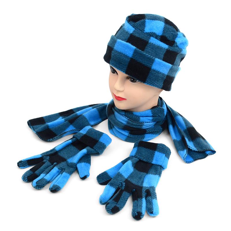 Women's Fleece Azure Blue Plaid Winter Set