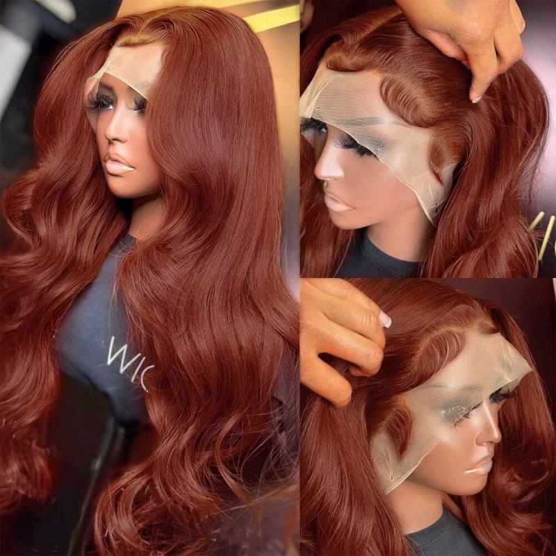 Bling Hair Fashion 32 inch Light Reddish Brown Lace Front Wigs Human Hair Body Wave Frontal Wig 180% Density Reddish Brown Real Hair Wig 13x4 Transparent HD Lace Real Hair Wig Pre Plucked