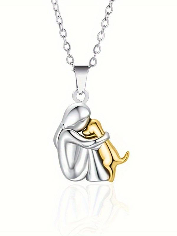 Cute Dog & Girl Design Pendant Necklace & Stud Earrings, Fashion Jewelry for Party, Daily Clothing Decor, Trendy All-match & Exquisite Jewelry for Birthday Gift