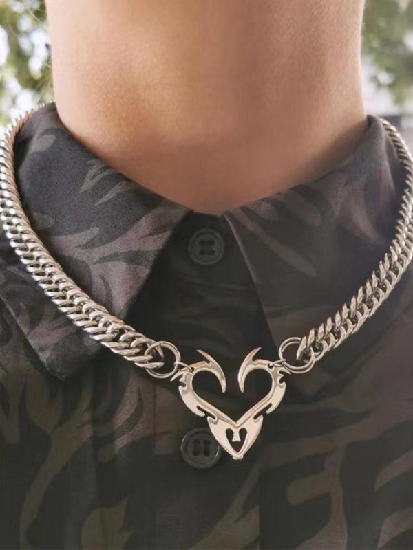 A Present for Fathers Day, Men's Punk Heart Design Pendant Necklace, Stainless Steel Chunky Chain Jewelry for Party, Daily Clothing Decor for Boy, Streetwear Hip Hop Cool Male Accessories