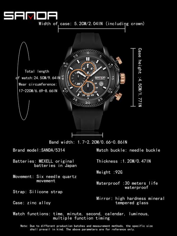 Men's Business 30 Meters Life Waterproof Fashion Round Dial Quartz Watch, Casual Trendy Luminous Wristwatch, Waterproof Sports Watch with Box for Men As Gift