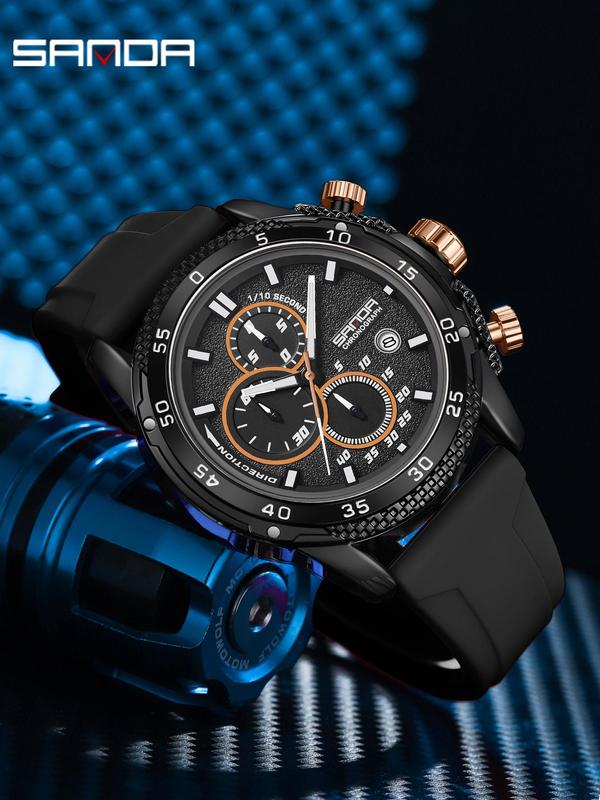 Men's Business 30 Meters Life Waterproof Fashion Round Dial Quartz Watch, Casual Trendy Luminous Wristwatch, Waterproof Sports Watch with Box for Men As Gift