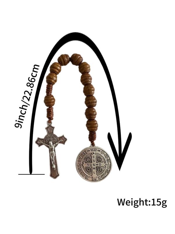 Saint Benedict Medal Pendant, Prayer Pocket Rosary, Catholic Wood Beads with Saint Benedict Medal and Crucifix, Fashion Accessories for Men & Women