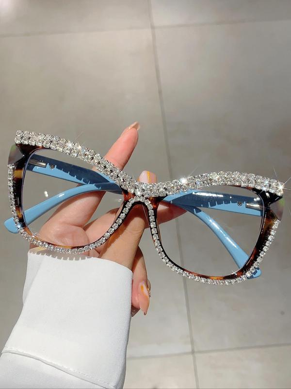 Women's Elegant Rhinestone Decor Cat Eye Frame Eyeglasses, Trendy Vintage Eyeglasses, Chic All-match Eyewear for Daily Use