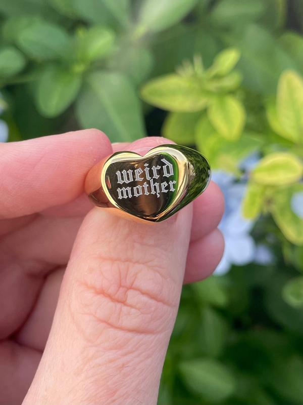 Weird Mother Stainless Steel or Gold Plated Heart Signet ring Sizes 5-12.