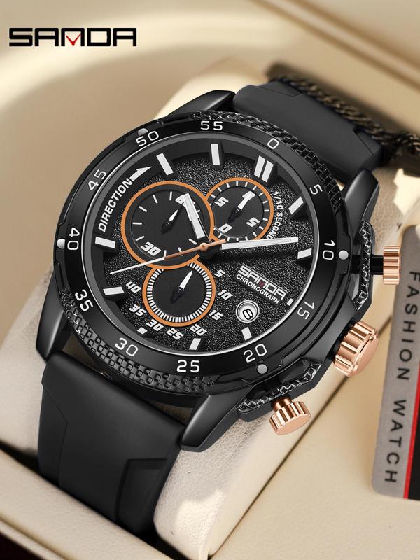 Men's Business 30 Meters Life Waterproof Fashion Round Dial Quartz Watch, Casual Trendy Luminous Wristwatch, Waterproof Sports Watch with Box for Men As Gift