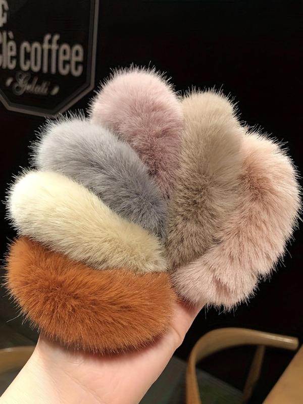 Women's Cute Solid Color Fluffy Hair Ties, Cute Hair Accessories for Women & Girls, Fuzzy Minimalist Headwear Suitable for Thick Hair