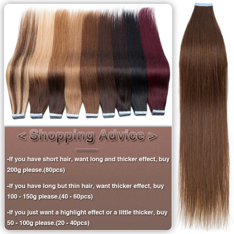 Benehair 20 pieces Tape In Hair Extensions Human Hair Mega Hair Straight Natural Hair Seamless Invisible Double Side Skin Weft human hair