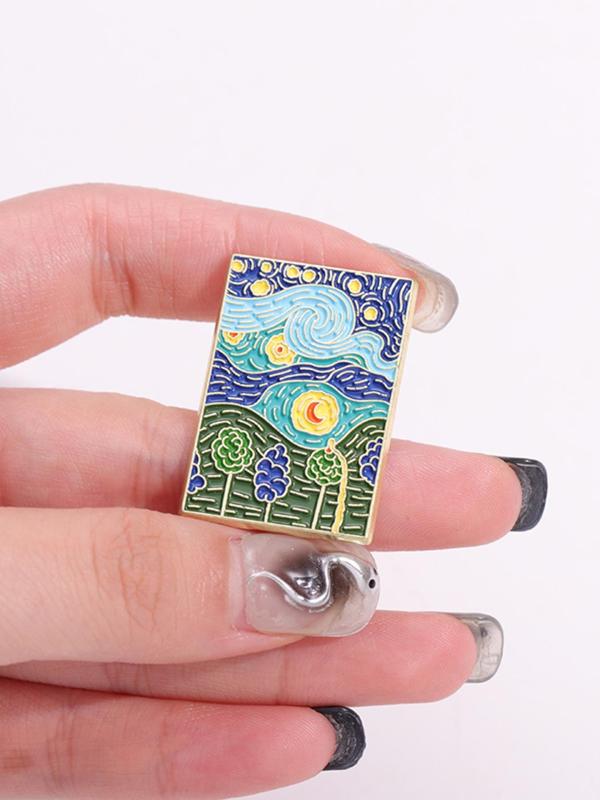 Cartoon Duck & Starry Night Oil Painting Design Brooch, Cute Enamel Pin for Women & Men, Fashion Accessories for Daily Wear