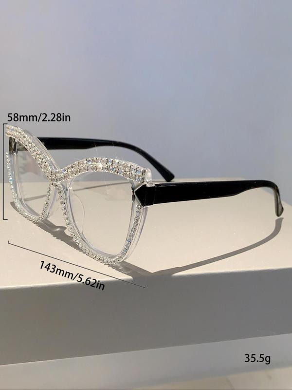 Women's Elegant Rhinestone Decor Cat Eye Frame Eyeglasses, Trendy Vintage Eyeglasses, Chic All-match Eyewear for Daily Use