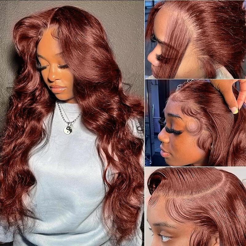 Bling Hair Fashion 32 inch Light Reddish Brown Lace Front Wigs Human Hair Body Wave Frontal Wig 180% Density Reddish Brown Real Hair Wig 13x4 Transparent HD Lace Real Hair Wig Pre Plucked