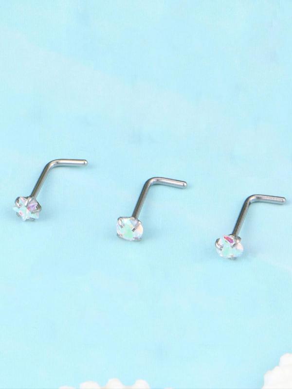 Cute Rhinestone Decor Nose Rings Set, Heart & Star & Butterfly & Flower & Fish Tail Design Nose Studs, Fashion Body Jewelry for Women & Girls