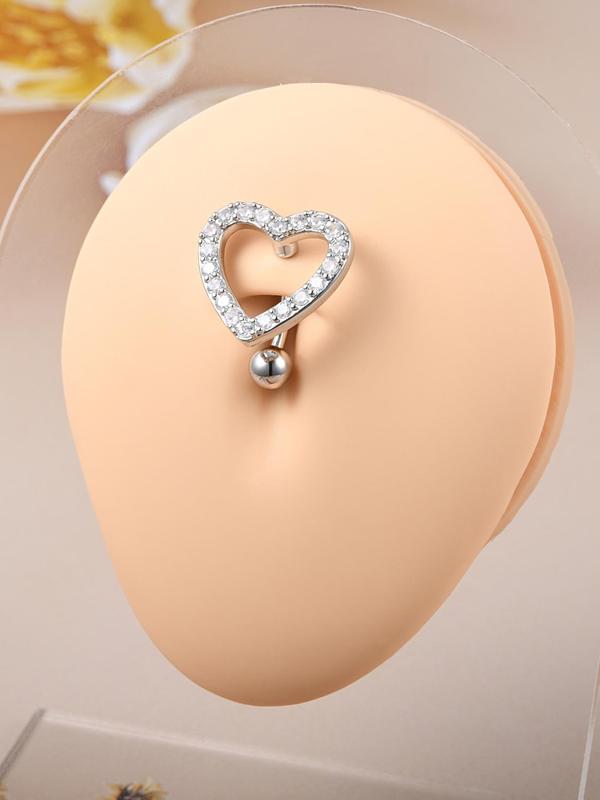 Hollow Heart Design Belly Button Ring, Elegant Rhinestone Decor Belly Piercing Body Matching Jewelry, Gifts for Girlfriend and Boyfriend, Fashion Male & Women Accessories for Party, Club