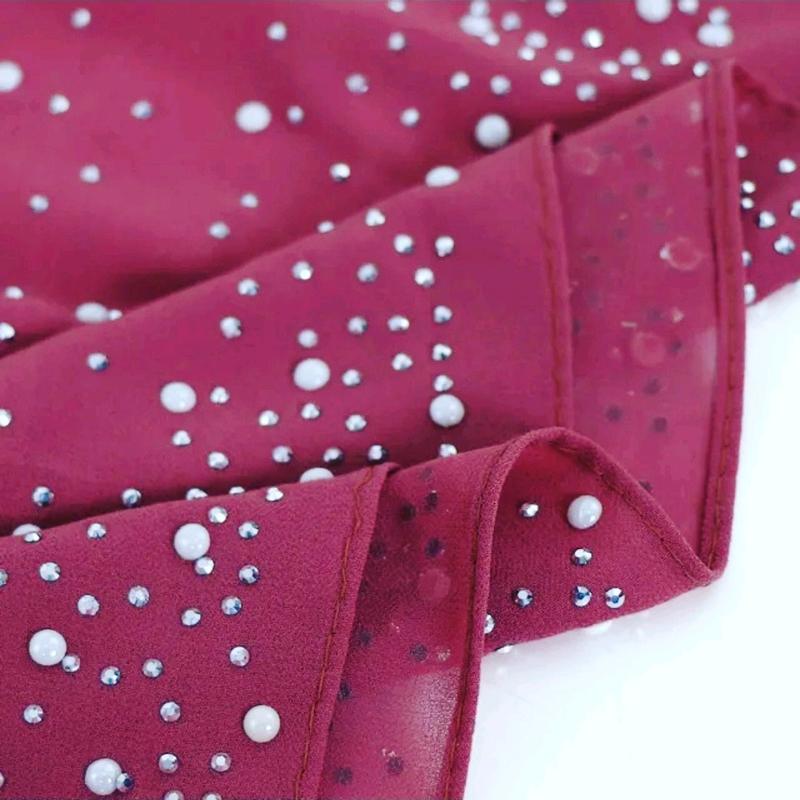 Rhinestone Decor Chiffon Scarf Clothing Casual Dress Gorgeous Hijab Lightweight Soft Traditional Formal Comfortable Womenswear