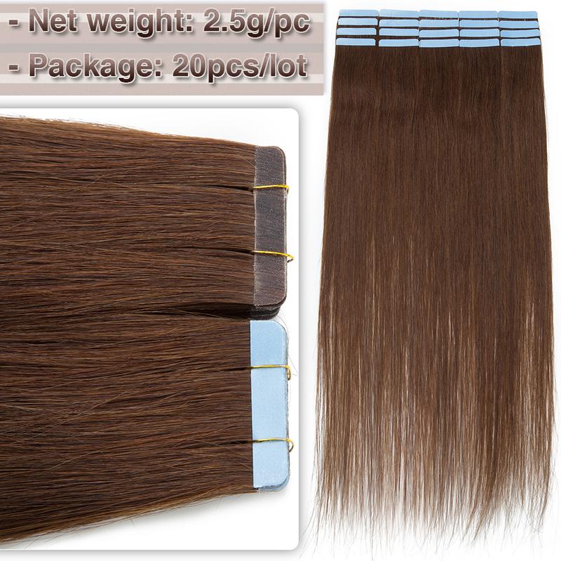 Benehair 20 pieces Tape In Hair Extensions Human Hair Mega Hair Straight Natural Hair Seamless Invisible Double Side Skin Weft human hair