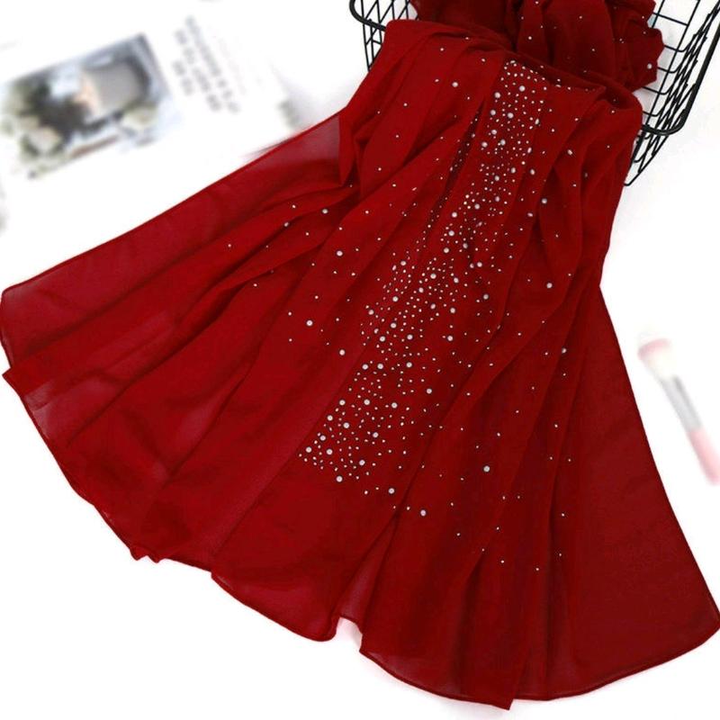 Rhinestone Decor Chiffon Scarf Clothing Casual Dress Gorgeous Hijab Lightweight Soft Traditional Formal Comfortable Womenswear