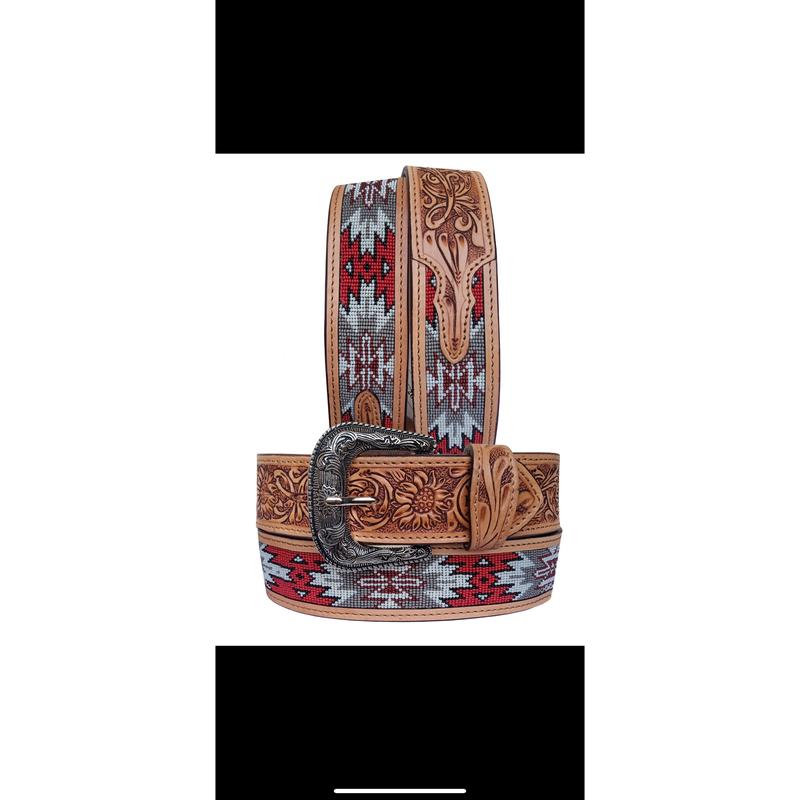 2” Beaded Aztec Leather Belt