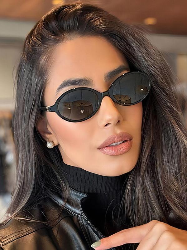 Unisex Vintage Oval Frame Sunglasses, Trendy Casual Sunglasses for Everyday Use, Fashion Accessories for Outdoor Activities