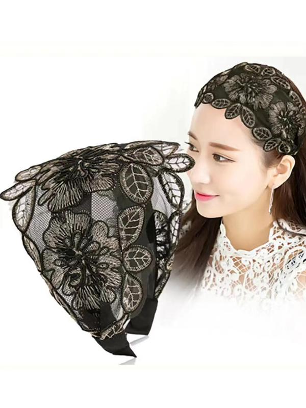 Floral Embroidered Hair Hoop,  Vintage Mesh Lace Wide Brimmed Hair Band, Elegant Headband for Women & Girls, Trendy All-match & Exquisite Hair Accessories for Daily Wear