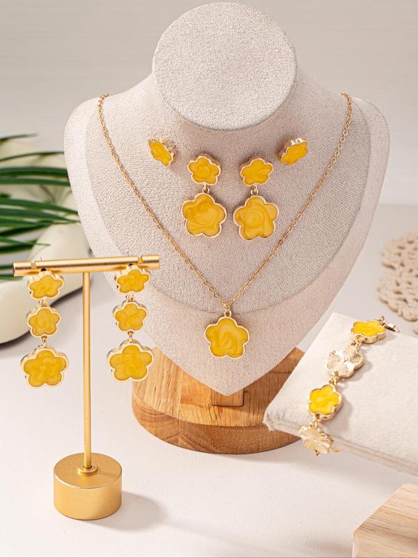 Fashion Flower Design Jewelry Set, 1 5 Counts Fashion Jewelry for Party, Daily Clothing Decor, Trendy All-match & Exquisite Jewelry for Birthday Gift