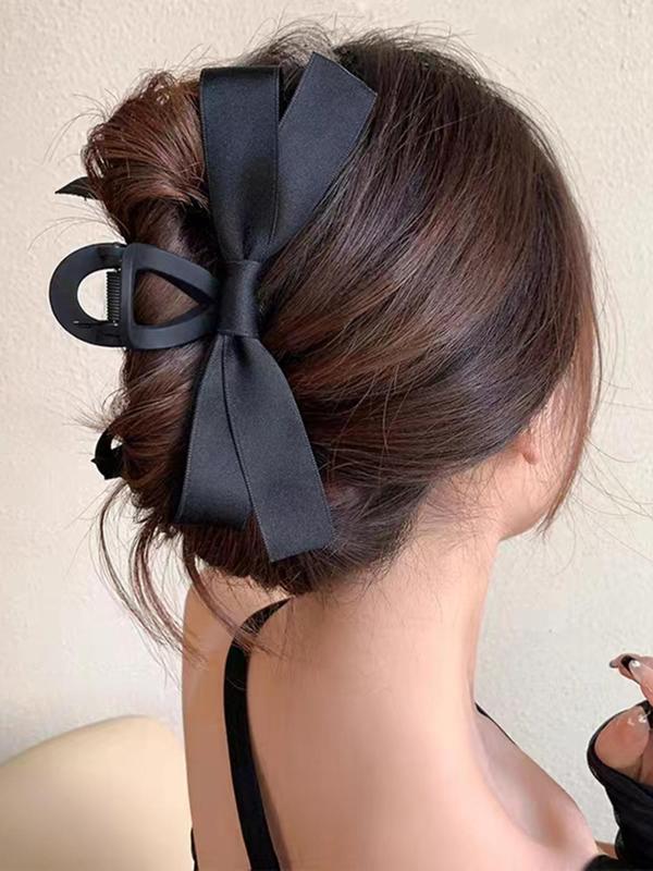 Women's Elegant Coquette Bow Decor Hair Claw Clip for Gift, 2024 New Stylish Casual Simple Plain Polyester Clean Girl Outfit Hair Accessories for Daily Use, Cute Lovely Hairwear for Daily Used