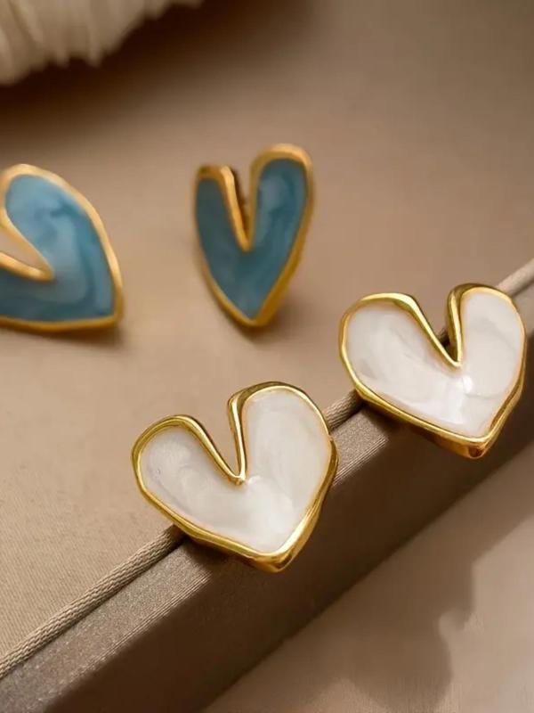 Women's Elegant Heart Shaped Stud Earrings, Fashion Jewelry for Party, Daily Clothing Decor, Trendy All-match & Exquisite Jewelry for Birthday Gift