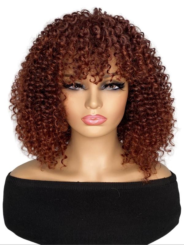 Women's 14inch Mid-length Coily Synthetic Hair Wigs, Natural Fluffy Hair Wigs with Bangs, Chic Hair Wigs for Daily & Cosplay & Costume Party Decor