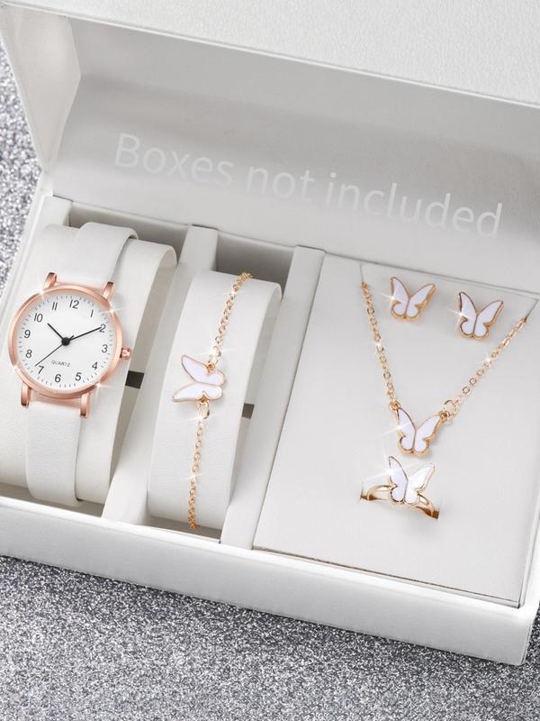 Fashion Round Dial Digital Quartz Watch, with Butterfly Decor Jewelry Set, without Box, Trendy All-match & Exquisite Watch Set for Party, Daily Clothing Decor