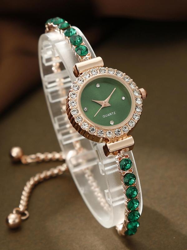 Women's Elegant Rhinestone Decorated Adjustable Strap Quartz Watch, Exquisite Trendy Wristwatch, Fashionable Watch for Women As Gift