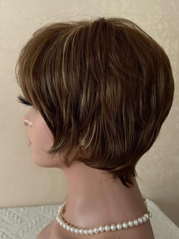 10 Inch Short Straight Bob Wigs for Women, Natural Looking Gorgeous Fluffy Wigs with Air Bangs, Synthetic Full Machine Wigs for Party Photography, Daily Use