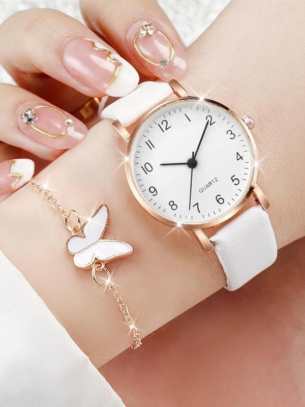 Fashion Round Dial Digital Quartz Watch, with Butterfly Decor Jewelry Set, without Box, Trendy All-match & Exquisite Watch Set for Party, Daily Clothing Decor