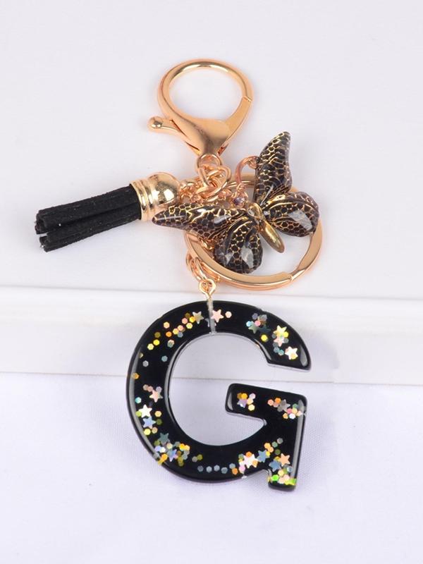 Women's Elegant Letter & Tassel & Butterfly Design Keychain, Cute Keychain for Car Keys for Women & Girls, Fashion All-match Versatile Accessories