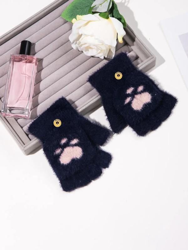 1 Pair Cute Cat Claw Pattern Gloves, Fashionable Warm Gloves For Fall & Winter