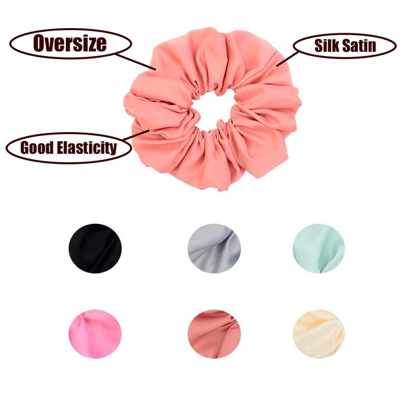 Oversized Blush Theme Large Hair Scrunchies Satin Elastics Scrunchy Bobbles Soft Hair Bands Hair Ties Hair Accessories Scrunchies for  Women，6 Colors