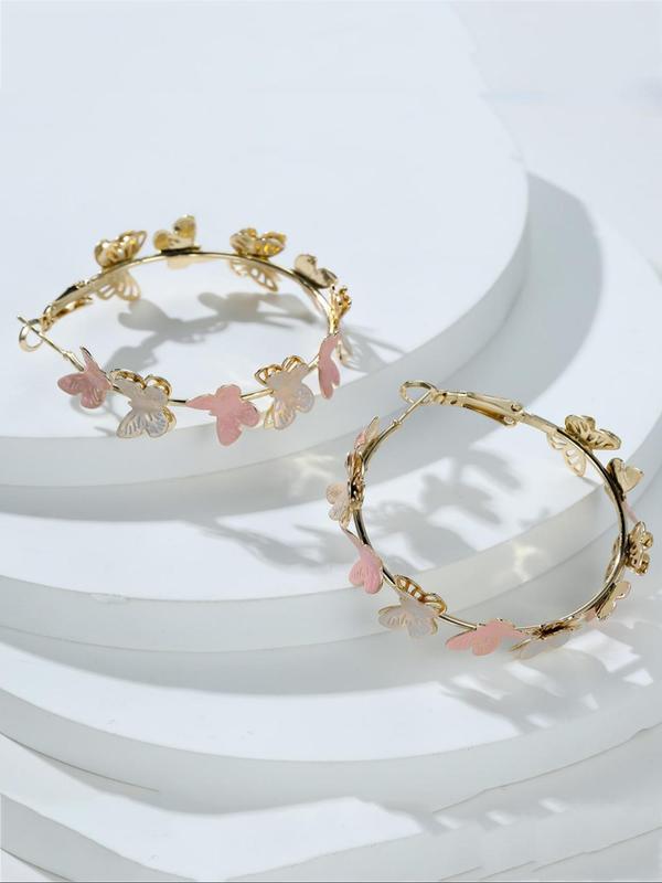 Butterfly Design Hoop Earrings, Fashionable Multilayer Earrings for Women, Daily Use, Trendy All-match & Exquisite Jewelry for Birthday Gift