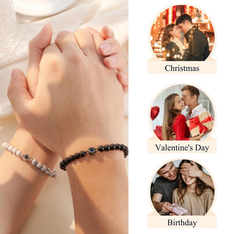 2Pcs Couples Gift Ideas, 100 Languages I Love You,Bracelets for Him Her on Valentine's Day Christmas Anniversary Birthday