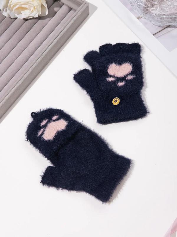 1 Pair Cute Cat Claw Pattern Gloves, Fashionable Warm Gloves For Fall & Winter