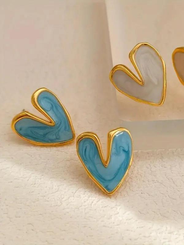 Women's Elegant Heart Shaped Stud Earrings, Fashion Jewelry for Party, Daily Clothing Decor, Trendy All-match & Exquisite Jewelry for Birthday Gift