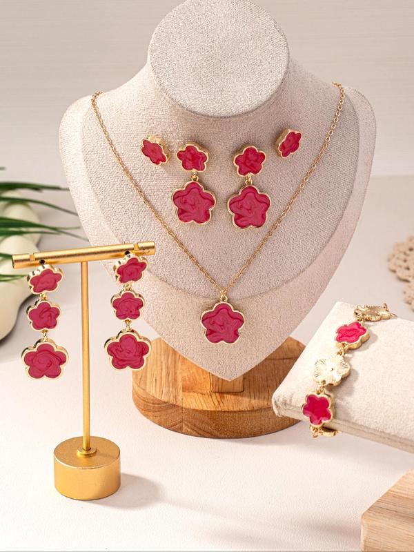 Fashion Flower Design Jewelry Set, 1 5 Counts Fashion Jewelry for Party, Daily Clothing Decor, Trendy All-match & Exquisite Jewelry for Birthday Gift